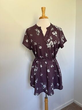 Full Moon maternity blouse Floral Tie waist plum purple Size Large